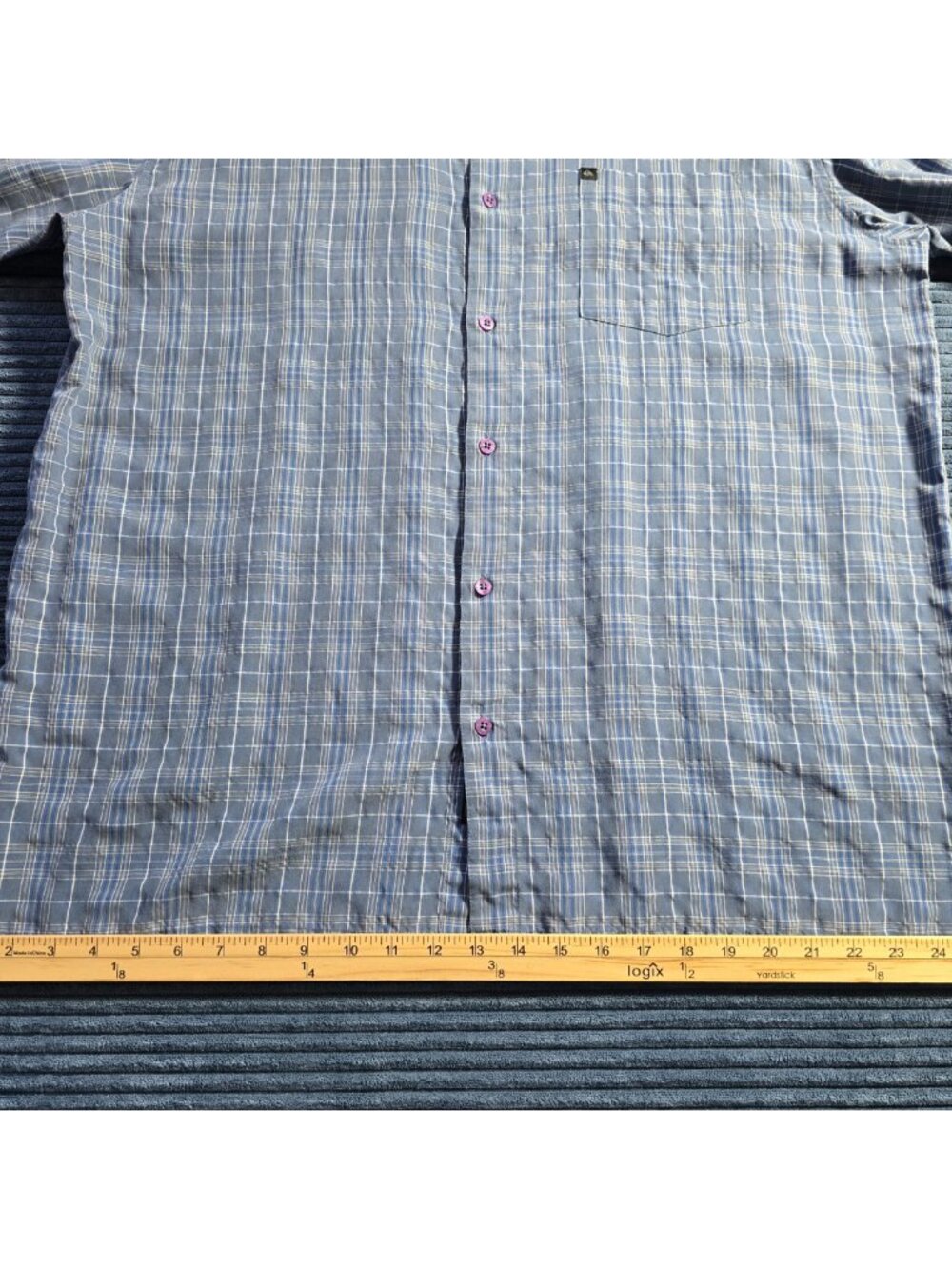 Quiksilver Men’s XXL Plaid Short Sleeve Button Up Shirt Blue Gray Surf Skate - Picture 9 of 11